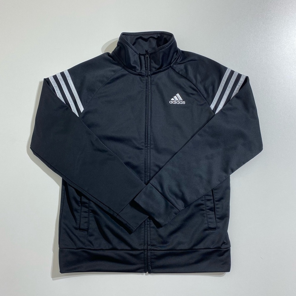 ADIDAS Girl’s Track Jacket Black/White Full Zip Sweatshirt Size M (10-12)